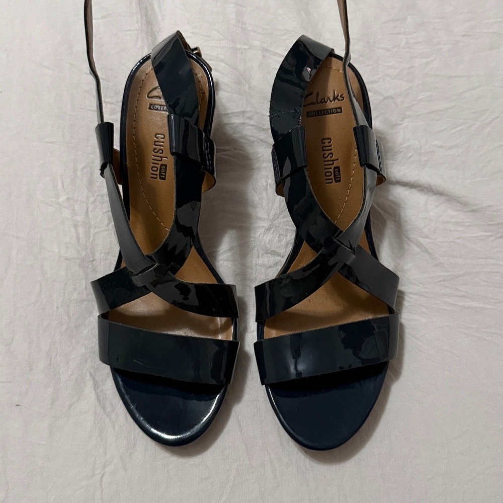 Clarks Glossy Navy Blue Strappy Sandals